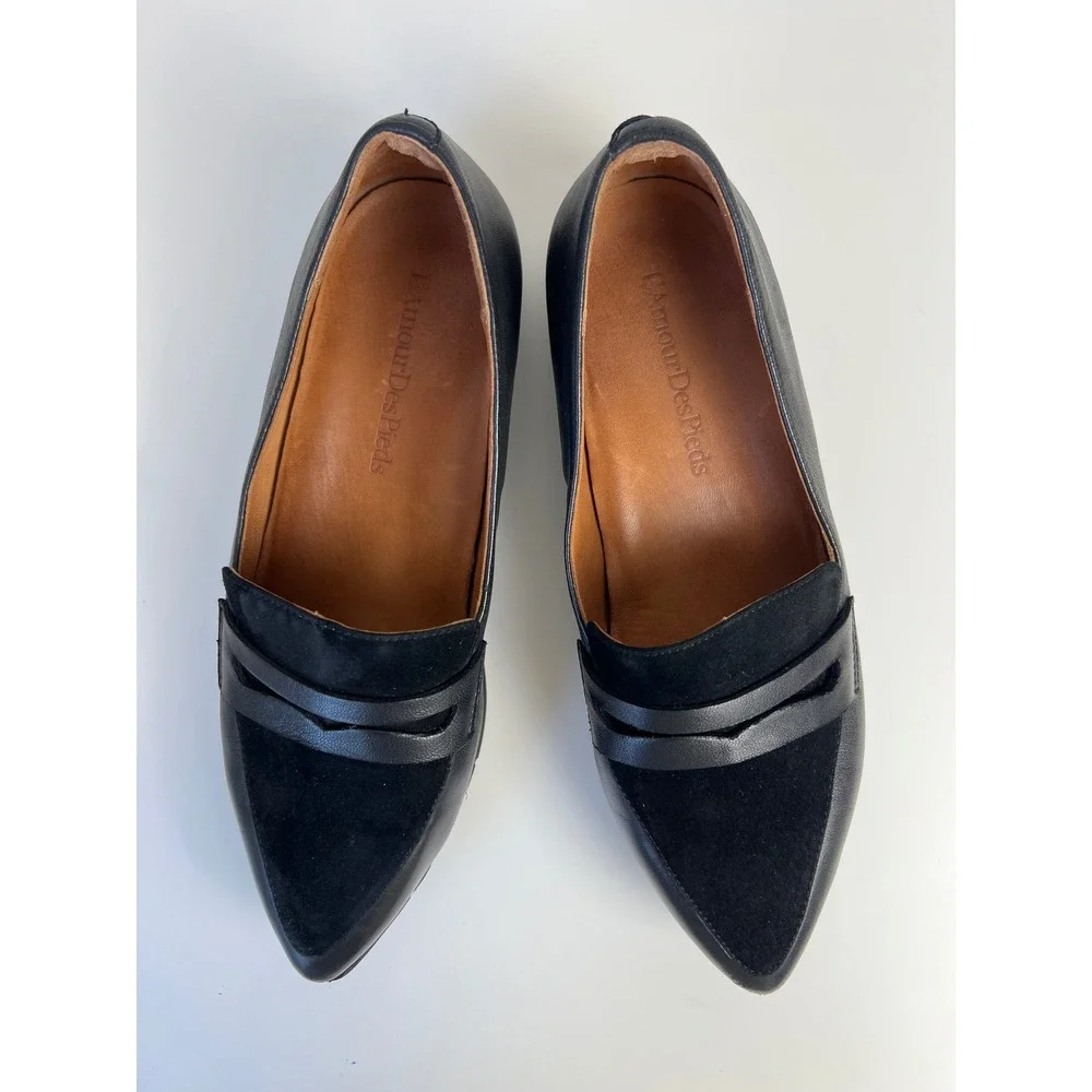 L'Amour Des Pieds Miamore Black Leather Suede Penny Loafers US 9M Comfort Preppy